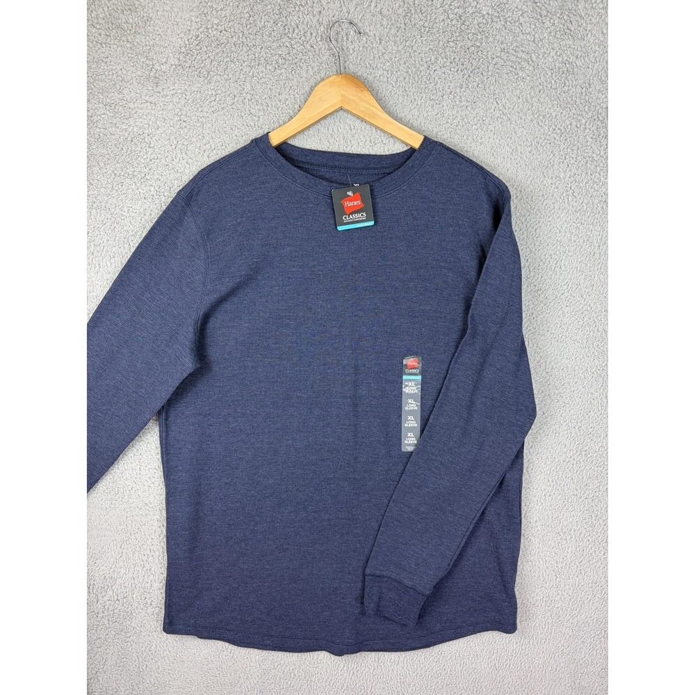 Hanes Classics Thermal Shirt Mens XL Blue Long Johns Long Sleeve Undershirt New